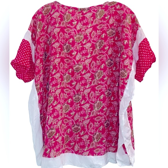 SUNDANCE 100% Silk Split Neck/Sides Boho Blouse In Raspberry Floral Sz M/L ✨EUC✨ - Picture 4 of 7